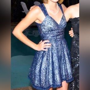 B Darlin Sequin Navy Blue Open Back Dress